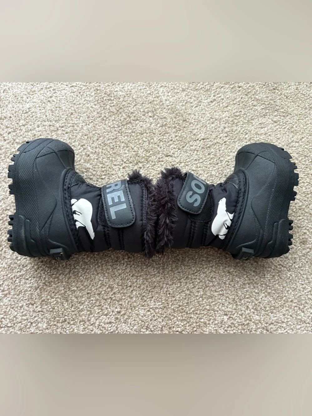 Sorel Black Baby Size 4 Winter Boots Faux Fur Cuff Snow Ski Waterproof Warm